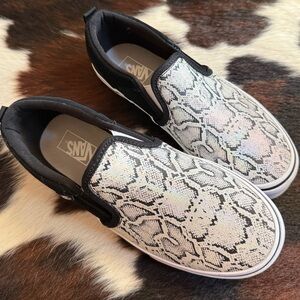 Vans Women’s Slip-On Sneakers in Black and White Snake Print